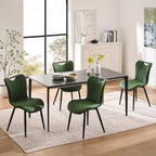 Leather Upholstered Dining Chairs Set of 2, Mid-Century Modern Kitchen Dining Room Chairs with Black Metal Legs, Armless Faux Leather Accent Dinner Chairs Kitchen Side Chairs, Green