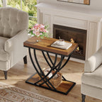 Tribesigns Side Table Set of 2, Narrow 2-Tier End Table for Living Room, Industrial Nightstand with Metal Frame, Small Bedside Tables for Bedroom, Sofa Couch, Small Spaces, Rustic Brown