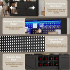 75”Tall 63"W Extra Large LED Farmhouse Kitchen Storage Pantry Hutch Cabinet w/Power Outlet,Pegboard,Coffee Bar Cabinets,Microwave Shelf,Wine Rack,4 Barn Doors,2 Drawers, Dining Room,Black