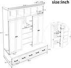 JIVOIT Modern Hall Tree with Bench and 5 Storage Cubbies, 5 Drawers | 78.7''H Hall Tree, Entryway Storage Organizer Cabinet, Adjustable Shelves, 4 Doors, Hallway, Entryway, Living Room