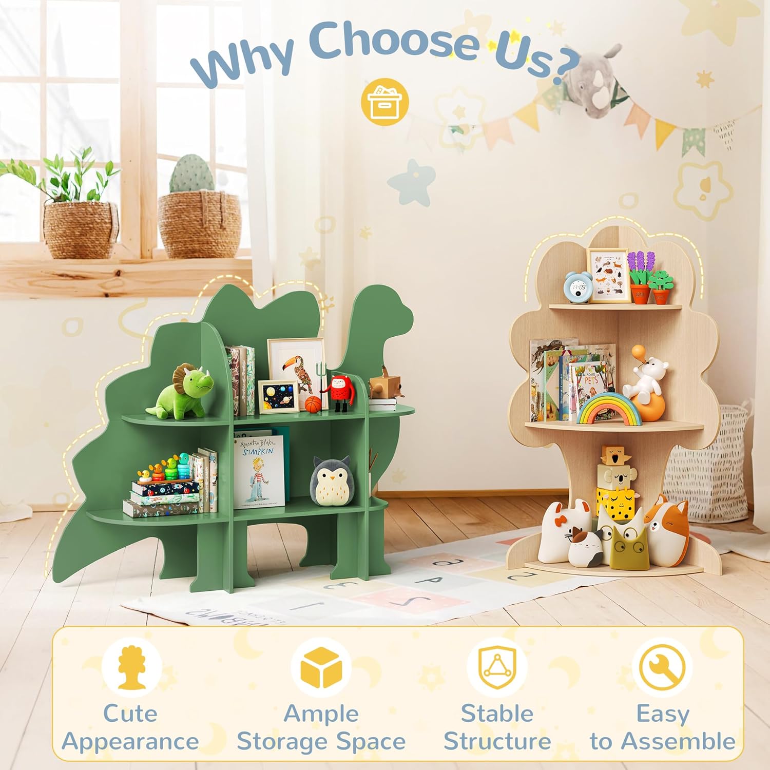 Curipeer Tree Kids Bookshelf, Corner Bookshelf Kids, Bookshelf for Kids, Baby Bookshelf and Toy Storage, Wooden Kids Bookcase, Toddler Book Shelf Organizer for Kids Rooms, Nursery, Natural Wood