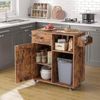 HOOBRO Kitchen Island, Storage Cabinet with Drawer, Kitchen Cart with Spice and Towel Rack, Saving Space, Easy Assembly, for Living Room, Rustic Brown BF12ZD01
