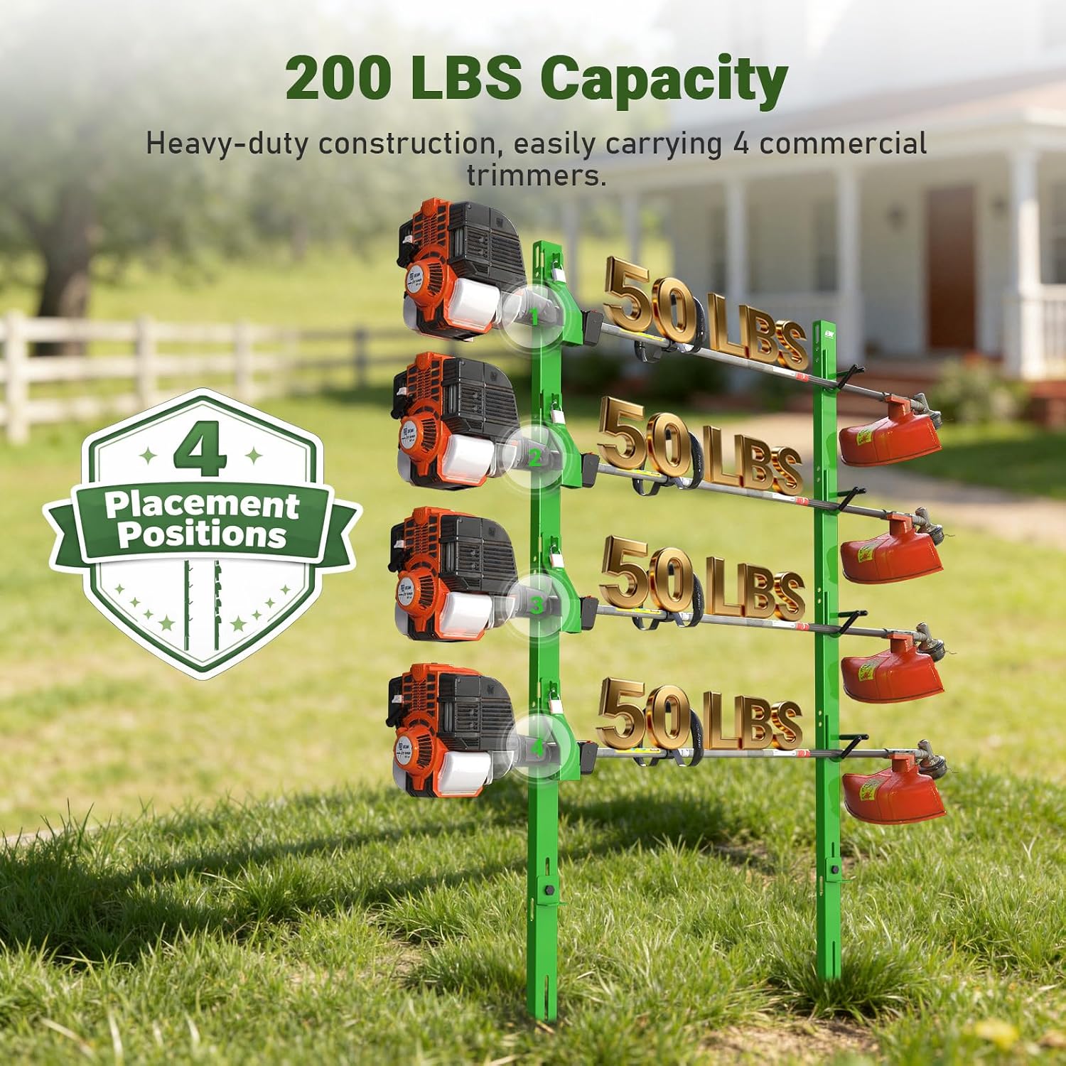 ELITEWILL 4-Position Weed Eater Racks for Trailer Green Commercial Trimmer Rack with Independent Locks for Open Trailer Work Weedeater Organization Storage Rack Holder