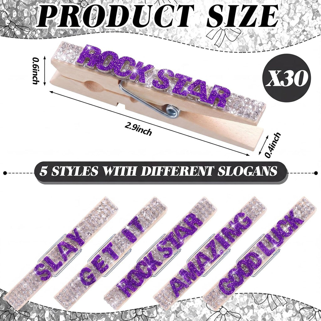 Ecation 30 Pcs Cheerleading Rhinestone Volleyball Spirit Clips Competition Cheer Pins Clothespins Cheer Charms for Clothes Pins Gifts Sports Volleyball Team Party Favors Accessories Bulk (Purple)