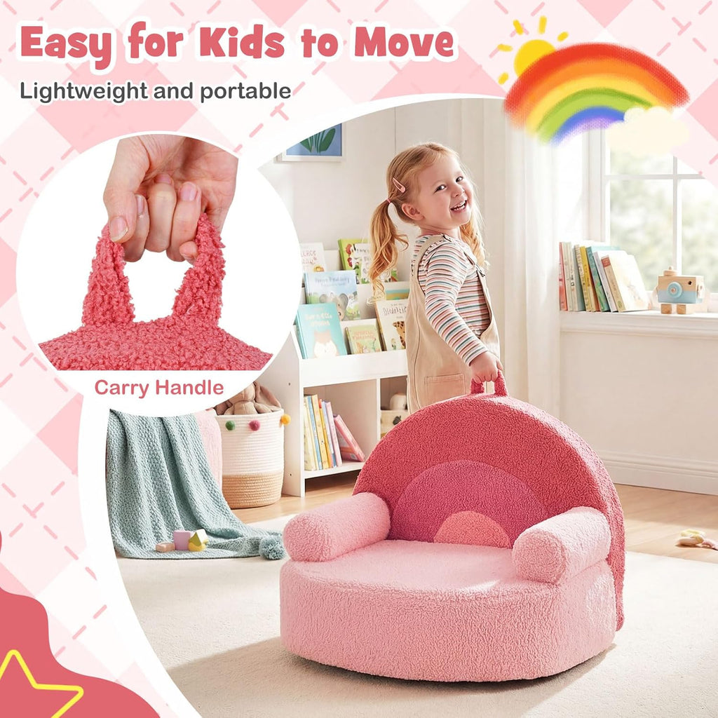 Costzon Kids Couch, Comfy Toddler Soft Sofa Chair with Fleece Fabric Cover, Kids Furniture for Playroom, Children Reading Armchair for Boys & Girls Gifts Aged 3+ (Medial,Blush Pink Arc)