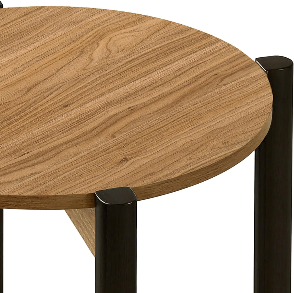 Furniture of America Hoska Modern Wood 18-inch Round End Table with Open Bottom Shelf and Metal Legs for Living Room, Walnut