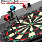 Electronic Dartboard Cabinet, Digital Soft Tip Dartboards with LED Scoreboard, Dart Board Set with 40 Games 420 Variants, 6 Darts, 100 Tips