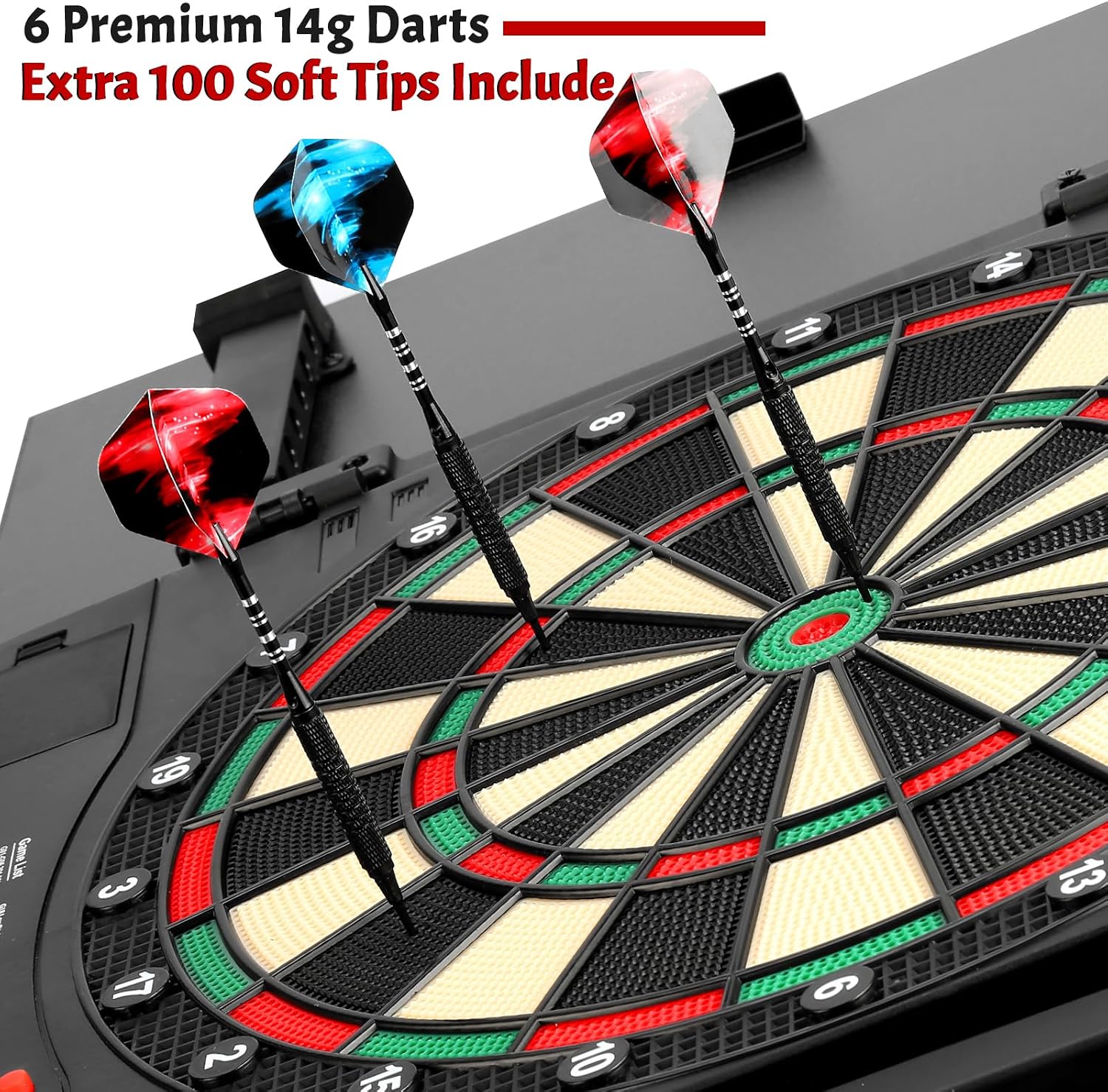 Electronic Dartboard Cabinet, Digital Soft Tip Dartboards with LED Scoreboard, Dart Board Set with 40 Games 420 Variants, 6 Darts, 100 Tips