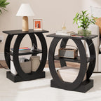 End Table Set of 2 with Charging Station, Black Side Table with USB Ports and Outlets for Living Room, Wood Nightstand with Large Storage Shelf for Bedroom Sofa Couch, Bedside Table Night Stands
