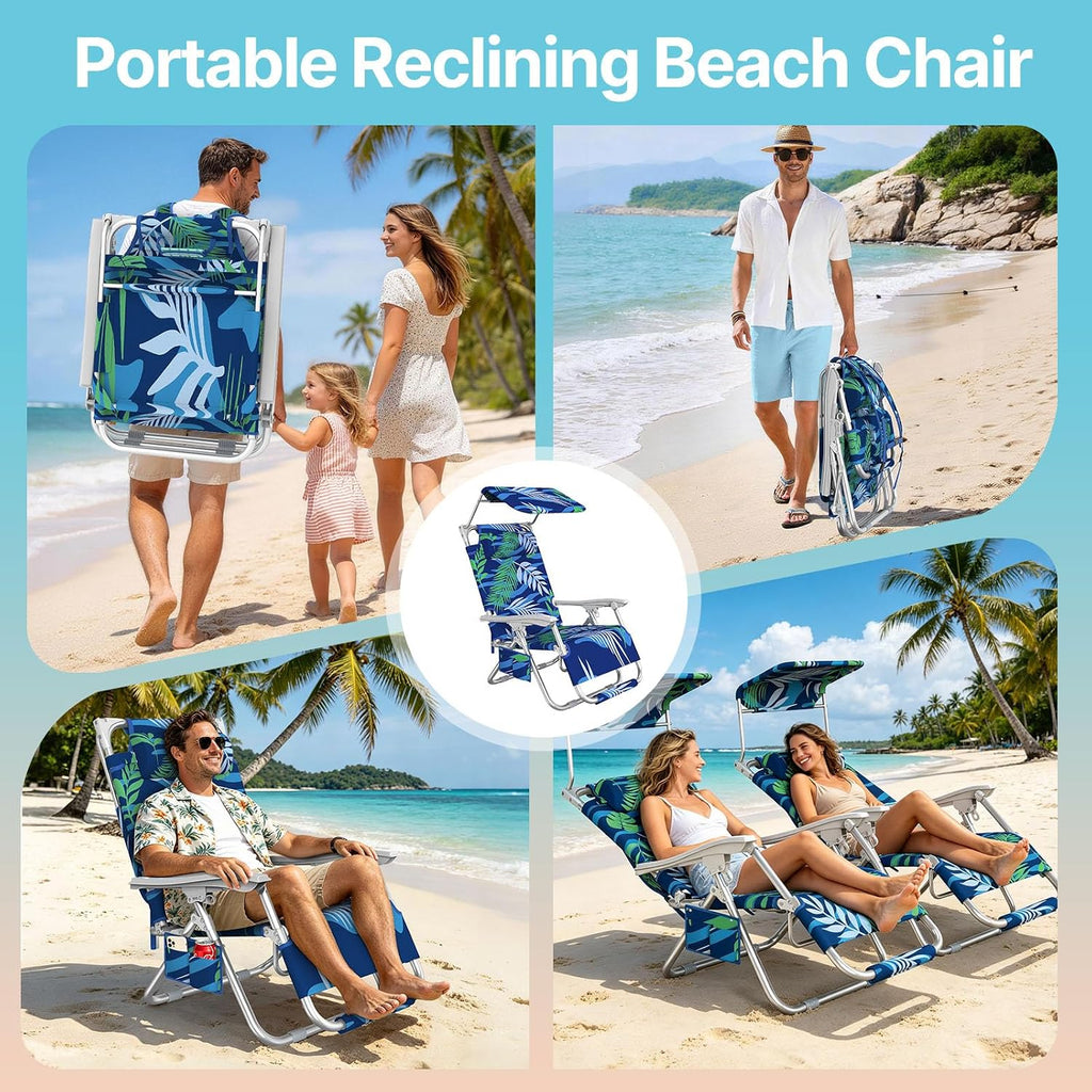 Suteck Zero Gravity Beach Chair with Canopy, Backpack Beach Chairs for Adults, Lightweight Adjustable Reclining Beach Chair with Shade, Folding Lay Flat Chair for Beach Poolside Outdoor