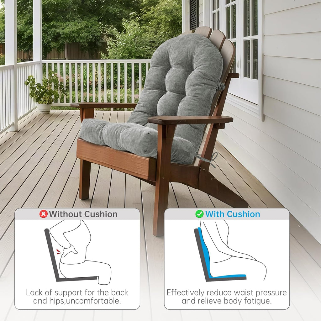 Rocking Chair Cushions Set - Non-Slip Adirondack Chair Cushions with Ties Indoor/Outdoor Rocking Chair Pad for Living Room, Bedroom, Balcony, Office