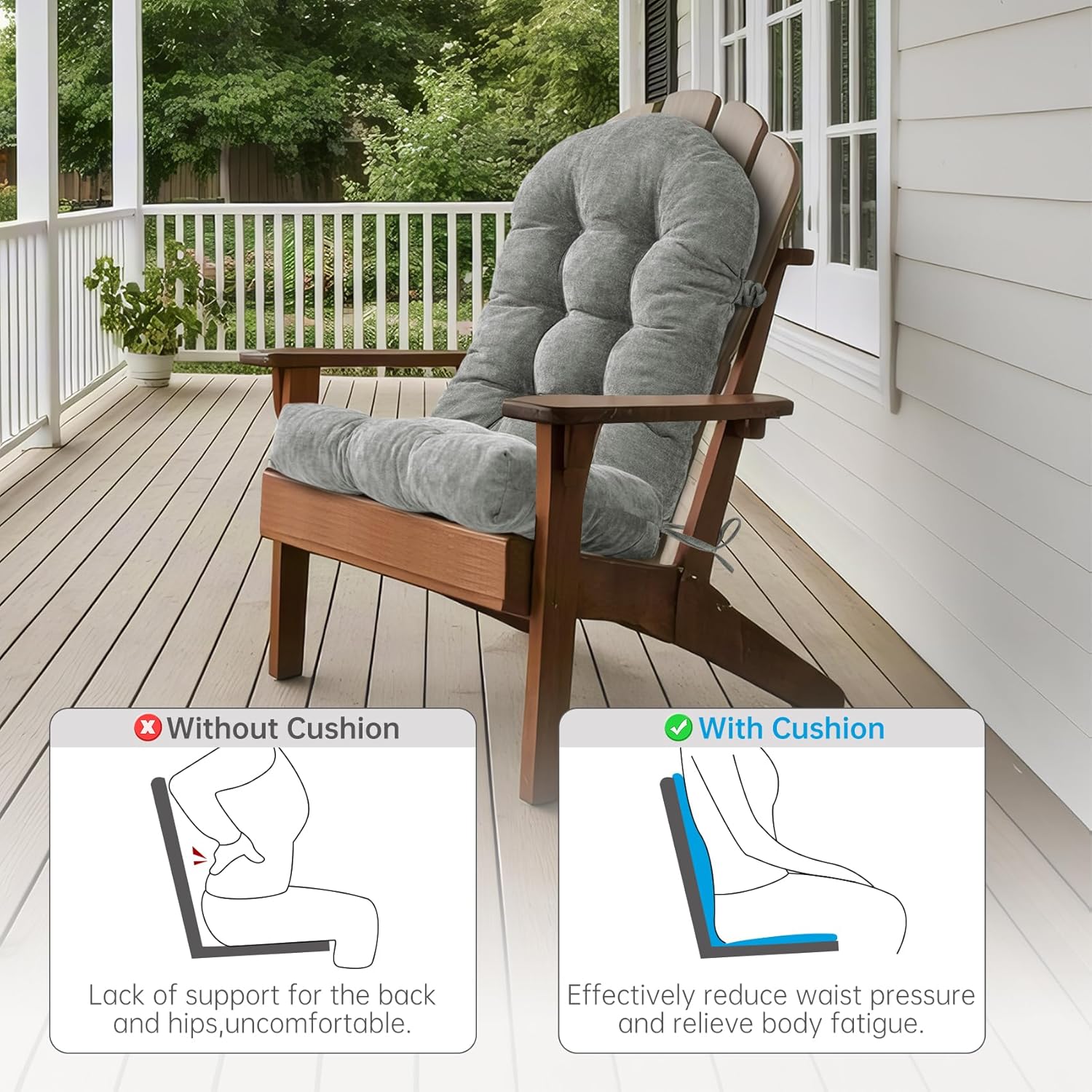 Rocking Chair Cushions Set - Non-Slip Adirondack Chair Cushions with Ties Indoor/Outdoor Rocking Chair Pad for Living Room, Bedroom, Balcony, Office
