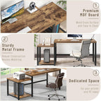 FOLUBAN Large Computer Desk for Home Office with Printer Space, Wood Study Gaming Workstation Table with Storage Shelves, Long Writing Desk for Bedroom Living Room, Rustic Brown, 63 Inch