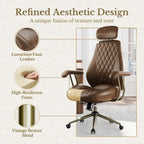 High Back Office Chair with Lumbar Support - Ergonomic Executive Desk Chair, Adjustable Swivel Computer Chair in Premium Faux Leather for Home Office Comfort, Brown