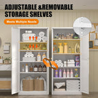 71" Tall Metal Storage Cabinet, Kitchen Pantry Storage Cabinets with Doors and 4 Shelves, White Pantry Cabinet, Utility Kitchen Cupboard, Large Steel Cabinets for Dining, Office, Living Room