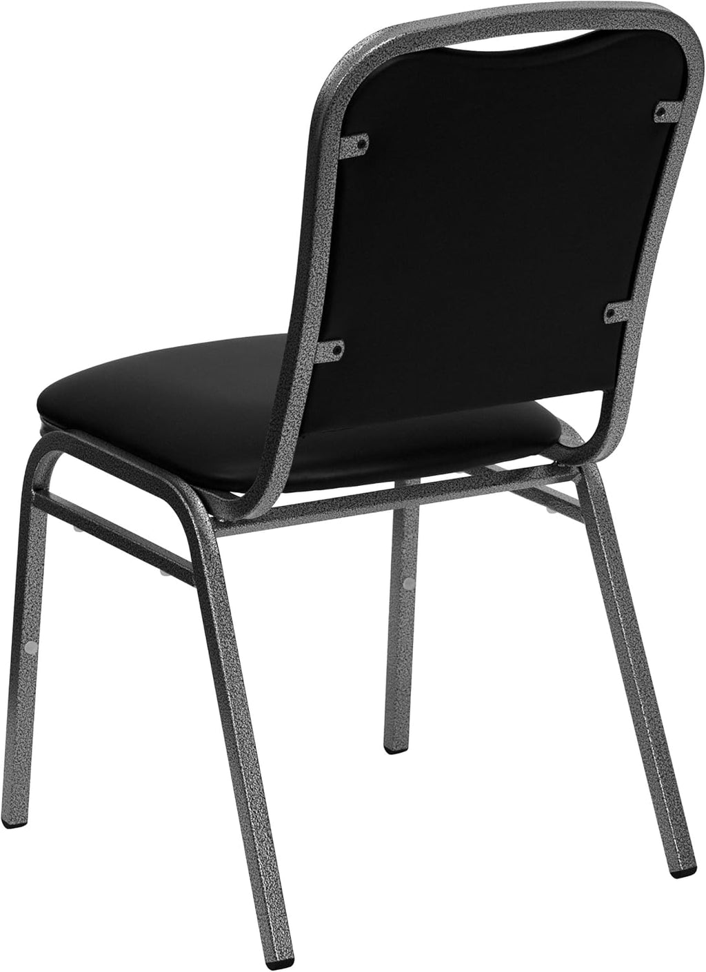 EMMA + OLIVER Stacking Banquet Chair in Black Vinyl - Silver Vein Frame