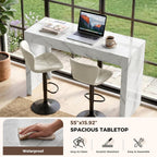 Miereirl Modern 3-Piece Bar Table Set, 55" Faux Marble Pub Dining Table with 2 Swivel Adjustable Barstools, PU Leather Counter Height Chairs with Footrest & Backrest for Kitchen, Dining Room