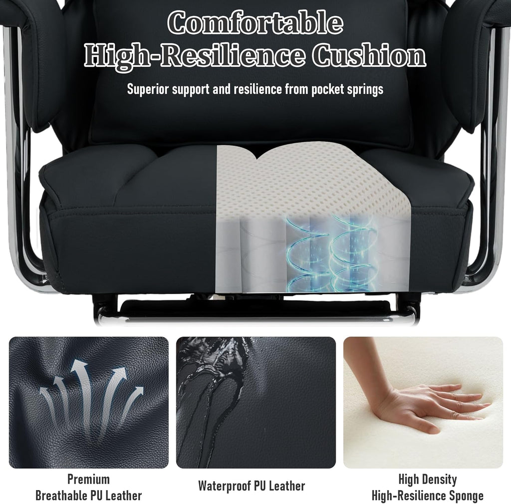 DYHOME 500 Lbs Kneading Massage Office Chair with Foot Rest, Ergonomic Reclining Home Computer Chair, High Back Thick Cushion Big & Tall Office Chair, Comfy Leather Heavy Duty Executive Chair, Black