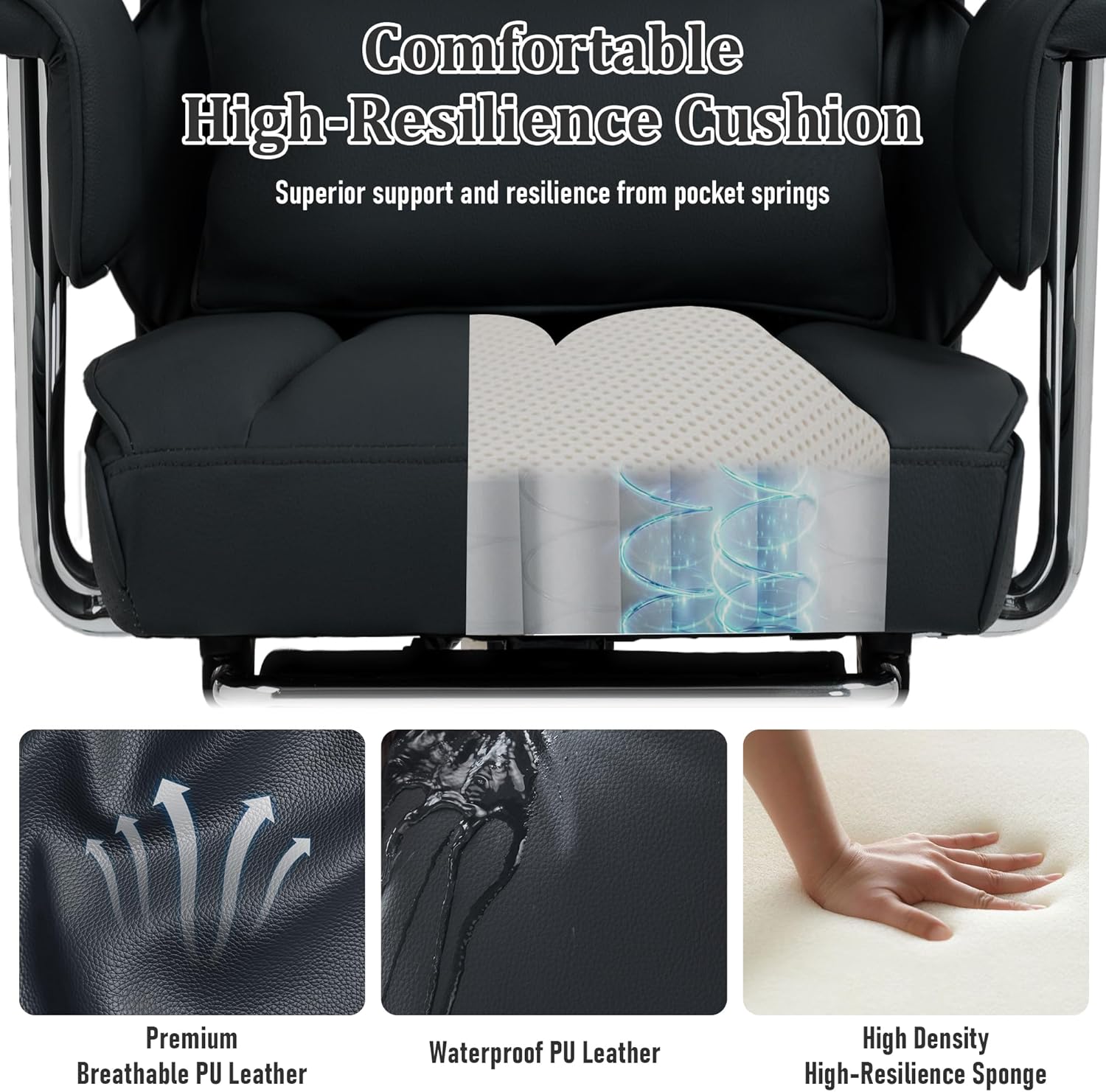 DYHOME 500 Lbs Kneading Massage Office Chair with Foot Rest, Ergonomic Reclining Home Computer Chair, High Back Thick Cushion Big & Tall Office Chair, Comfy Leather Heavy Duty Executive Chair, Black