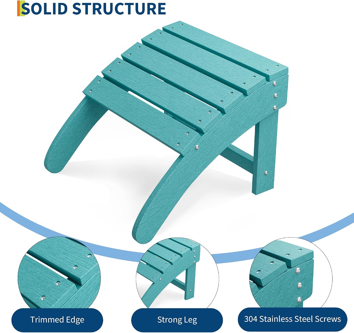 PeakPursuit Adirondack Ottoman Foot Rest for Adirondack Chair, HDPE Resin Weather-Resistant Outdoor Patio Footstool for Porch, Pool, Lawn & Backyard Use