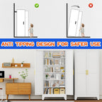 GAIOUS 75.2" Tall Metal Storage Cabinet with 2 Doors and 5 Adjustable Shelves, New upgrade Kitchen Pantry Cabinet, White Freestanding Cupboard, 6 Tier Steel Storage for Office, Kitchen, Dining, Garage