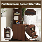 Tall Side Table Fully Assembled End Tables with Charging Station, 47 Inch High Nightstand Bed Side Table with Storage for Living Room & Bed Room, Just Need to Install Legs and Upper Shelves (Walnut)