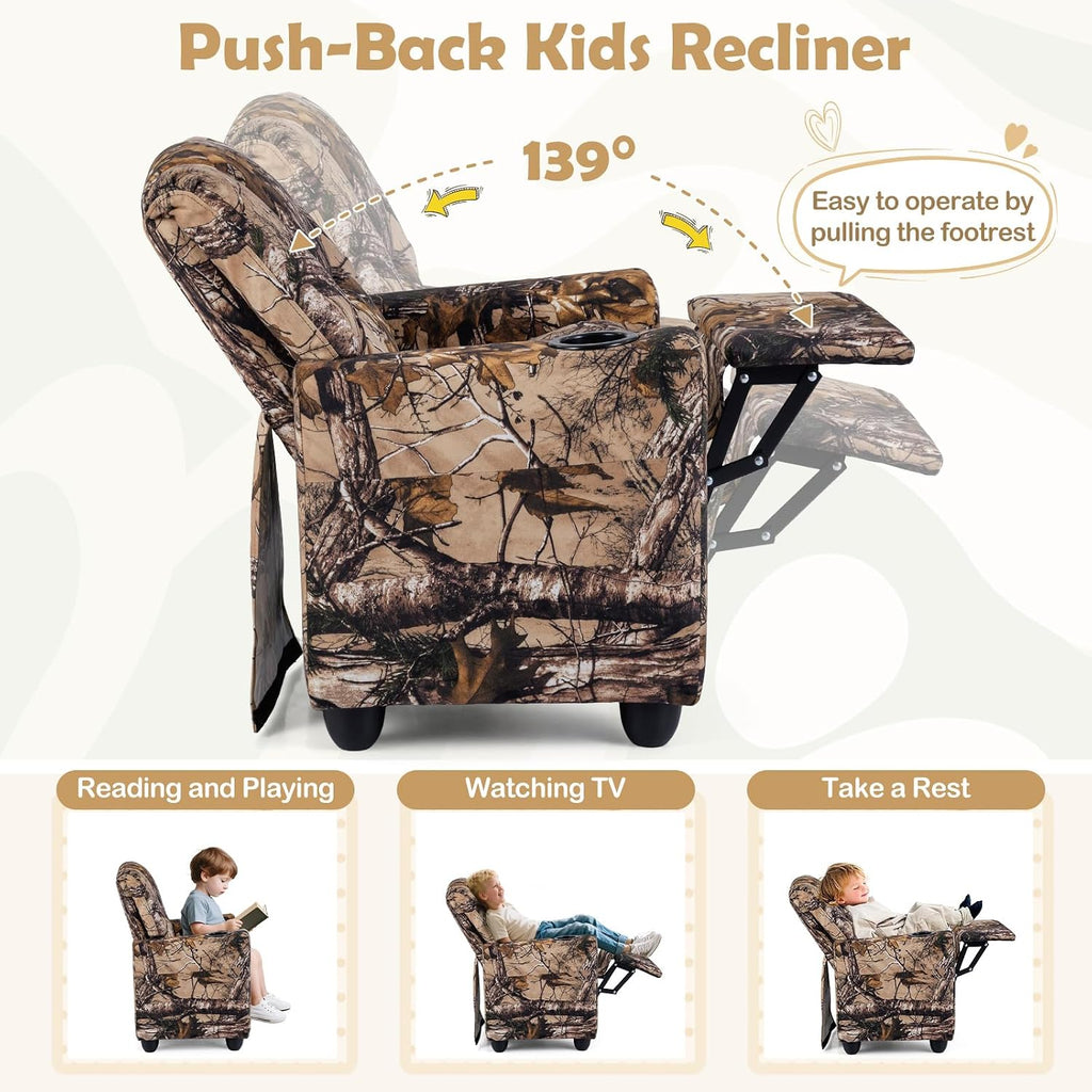 LDAILY Kids Recliner, PU Leather Kids Lounge Chair with Cup Holder, Adjustable Backrest & Footrest, Ergonomic Toddler Recliner Furniture Sofa for Children Boys Girls Age 3+, Living Room (Leaf)