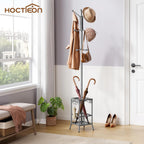 Hoctieon Coat Rack Freestanding, Coat Tree with Umbrella Holder | Metal Coat Rack Stand with 12 Hooks, Standing Coat Hanger Stand, Umbrella Stand for Entryway, Hat Rack Stand for Home Office