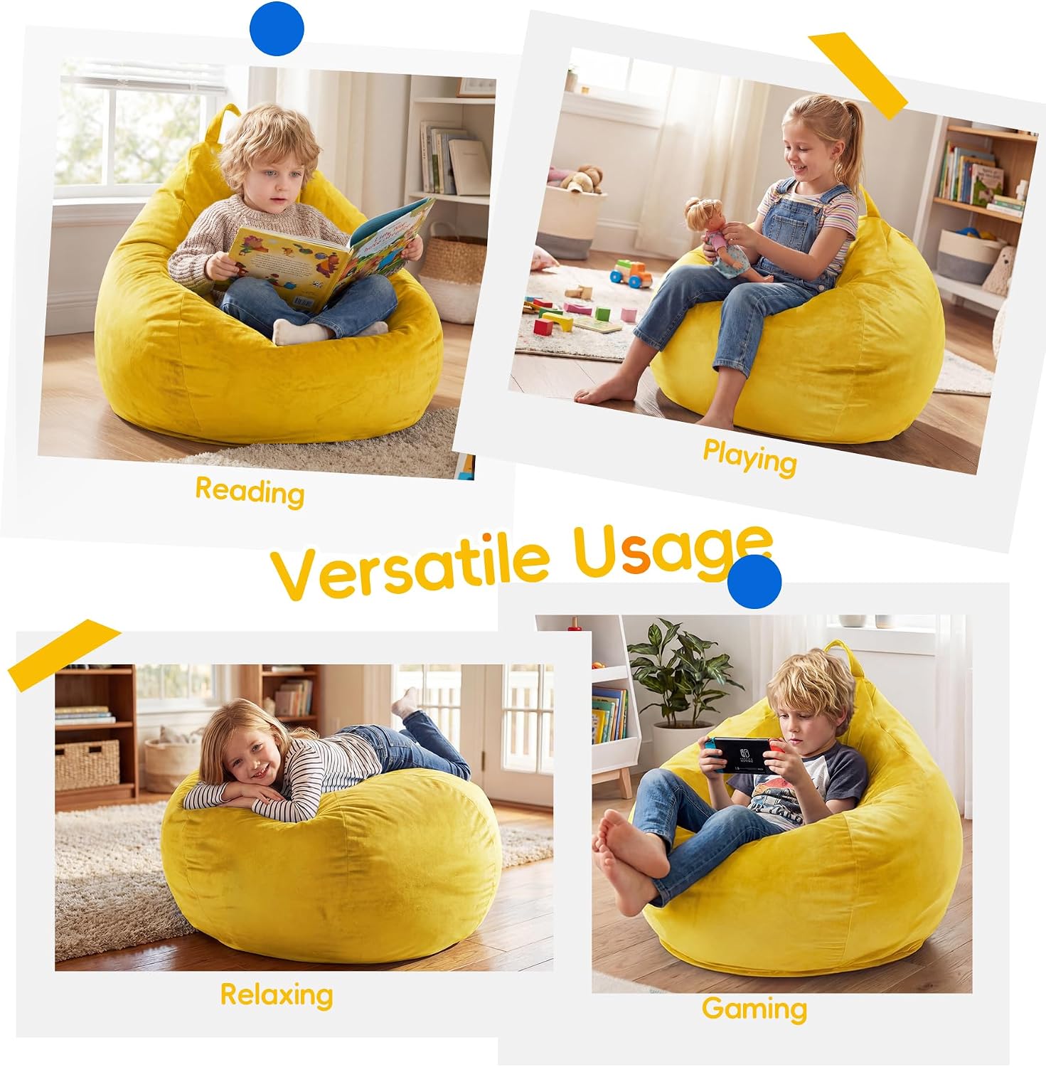 fond + found 2FT Bean Bag Chair Small Bean Bag with Removable Washable Cover, Memory Foam Comfy Bean Bag Chair with Handle & Side Pocket for Classroom, Living Room, Bedroom, Gaming