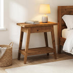 End Table for Living Room, 2-Tier Solid Wood Side Table with Storage, Farmhouse Rectangle Nightstand for Bedroom, Living Room, Small Spaces (Natural Brown) (1)