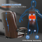 NOBLEMOOD 6-Point Massage Office Chair, Big and Tall Executive Office Desk Chair with Heating Function, PU Leather Ergonomic Office Chair with Footrest, Adjustable Height & Reclining Backrest