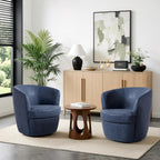 Swivel Accent Chair, Faux Leather Barrel Chair Upholstered Armchair for Living Room, Modern Round Arm Club Chair with Metal Base - Navy Blue, Set of 1