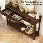 RUSTOWN Fluted Wood Console Table with 3 Drawers, 47.2" Boho Entryway Table | Narrow Behind Couch Sofa Table, Open Storage Shelf, Curved legs, 2 Tier Modern Farmhouse Hallway Table for Living Room, Foyer