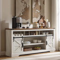 OKD 70" Farmhouse Buffet Cabinet w/Sliding Barn Door, Antique White | 2 Storage Cabinets, Large Open Shelf, Rustic Sideboard, Wood Coffee Bar, Dining Room, Kitchen, Living Room
