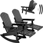 YEFU Outdoor Rocking Chairs Set of 2, Adirondack Chair with Retractable Ottoman, Adjustable Adirondack Rocking Chair,Rockings Chairs Outside,Weather Resistant,for Patio,Porch,Lawn,Heavy Duty,Black