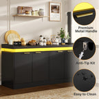 UNIQUITE 63" Sideboard Buffet Cabinet, Kitchen Buffet Cabinet Storage Cabinets with Power Outlets & LED Light, Modern Sideboard Coffee Bar Buffet Cabinets for Kitchen, Dinning, Living Room