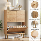 Nicetree Shoe Storage Cabinet for Entryway - Flip Shoe Cabinet with Tiered Fluted Design - Slim Shoe Storage Rack with Gold Legs - Narrow Shoe Cabinet Hidden Shoe Organizer for Small Spaces