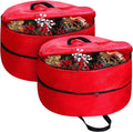 Double Layer Christmas Wreath Storage Container Bags Double Wreath Storage Container Zippered Bag with Handle Festive Storage Box Storage for Xmas Garlands, Red(2 Pcs,24 Inch)