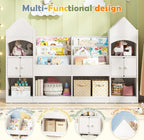 Halitaa Castle Shape Children's Bookshelf, Kids Bookcase Display Case Kids Toy Storage Organizer Multifunctional Storage Cabinet Bookshelf Suitable for Playroom, Children's Room, Living Room, White