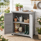 Potting Bench with Storage Cabinet and Metal Table Top for Outdoor Patio, Garden Furniture Wood Workstation (Grey, 31x17x36‘’)