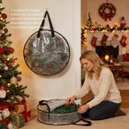 Hayoulabo 2 Pack Clear Christmas Wreath Storage Bags 24 Inch - Waterproof Wreath Container with Dual Zipper and Reinforced Handles for Artificial Wreath, Garland and Holiday Decor Organization