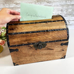 Nautical Cove Wood Treasure Chest with Decorative Rivets and Reinforcing Iron Strips with Lock and Skeleton Keys (Dark Antique, Large 13x10x10) – Wooden Keepsake Box, Pirate Decor, Storage Chest