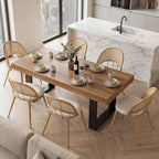 STHOUYN 71"-87" Farmhouse Wood Extendable Dining Room Table Set with 6 Upholstered Chairs, Rectangular Expandable Retractable Kitchen Table and Chairs Set of 6 (71"-87" Brown Table + 6 White Chairs)