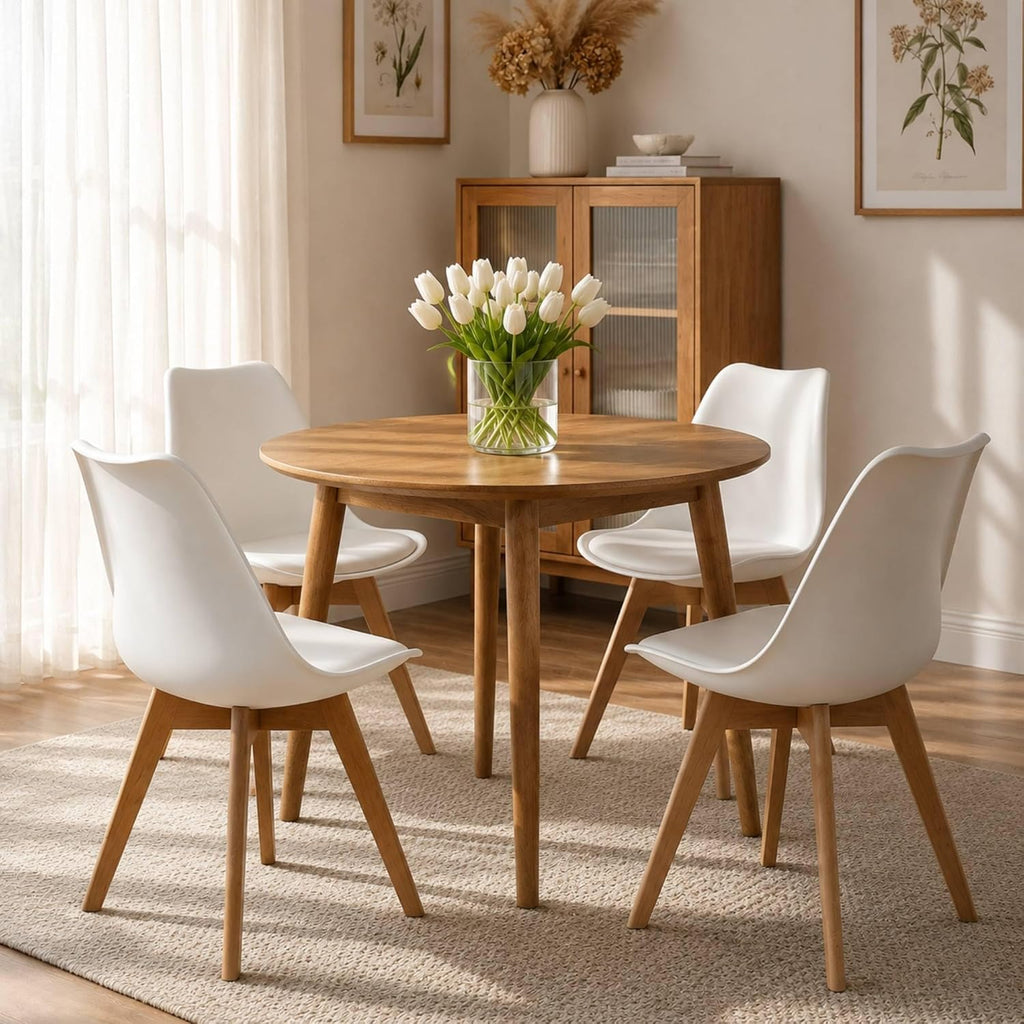 CangLong Dining Chairs Set of 4, Mid Century Modern Kitchen and Dining Chair, Soft Padded Dining Desk Chairs with Wood Legs, for Kitchen, Dining, Living Room & Bedroom, White