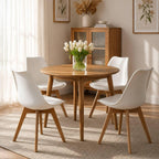 CangLong Dining Chairs Set of 4, Mid Century Modern Kitchen and Dining Chair, Soft Padded Dining Desk Chairs with Wood Legs, for Kitchen, Dining, Living Room & Bedroom, White