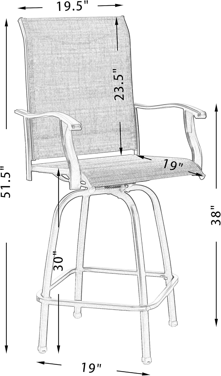 Patio Bar Stools, Outdoor Swivel Bar Height Chairs with Textilene Mesh Fabric, Set of 2