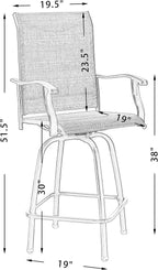 Patio Bar Stools, Outdoor Swivel Bar Height Chairs with Textilene Mesh Fabric, Set of 2