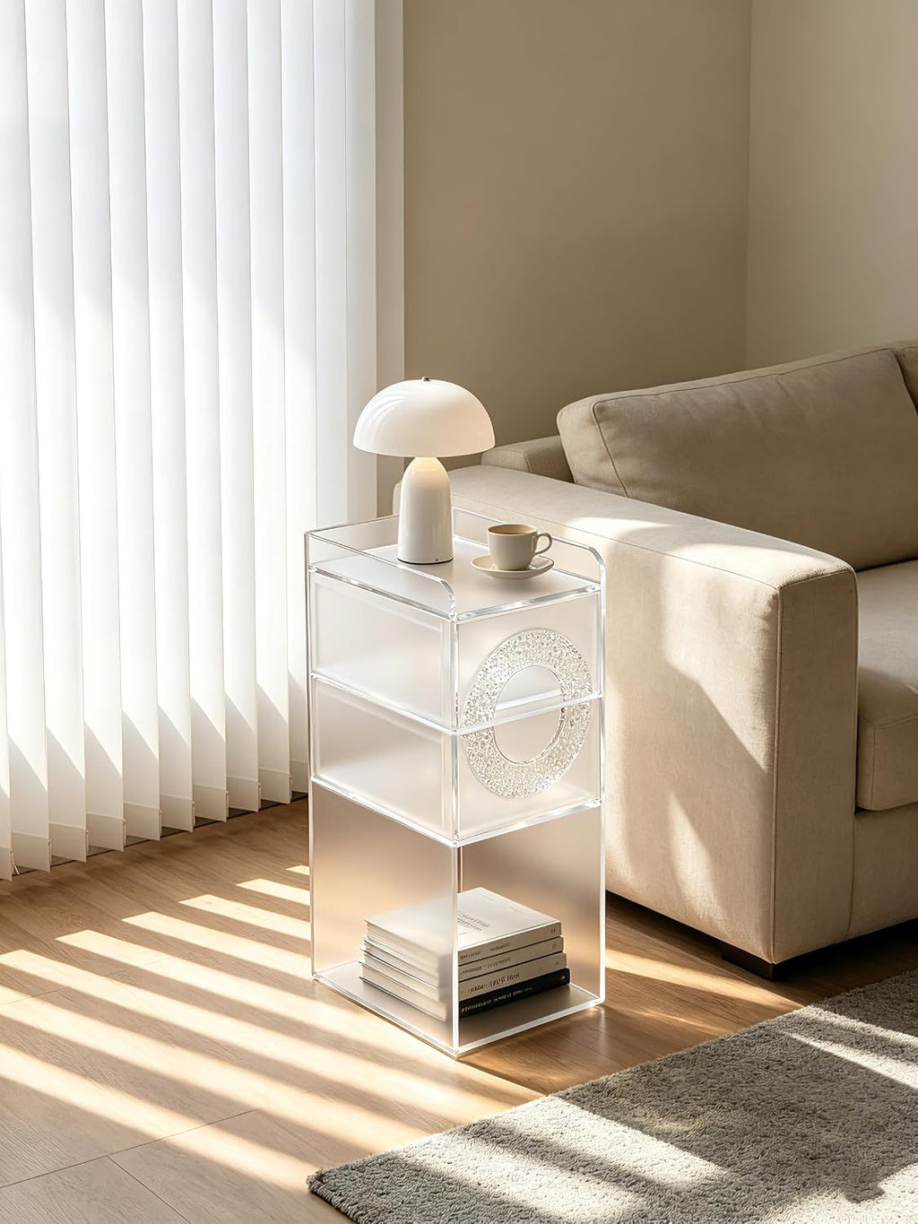 Frosted Acrylic Nightstand with 2 Drawers - Modern Slim Bedside Table for Small Spaces, 9" W x 12.6" D x 22.8" H