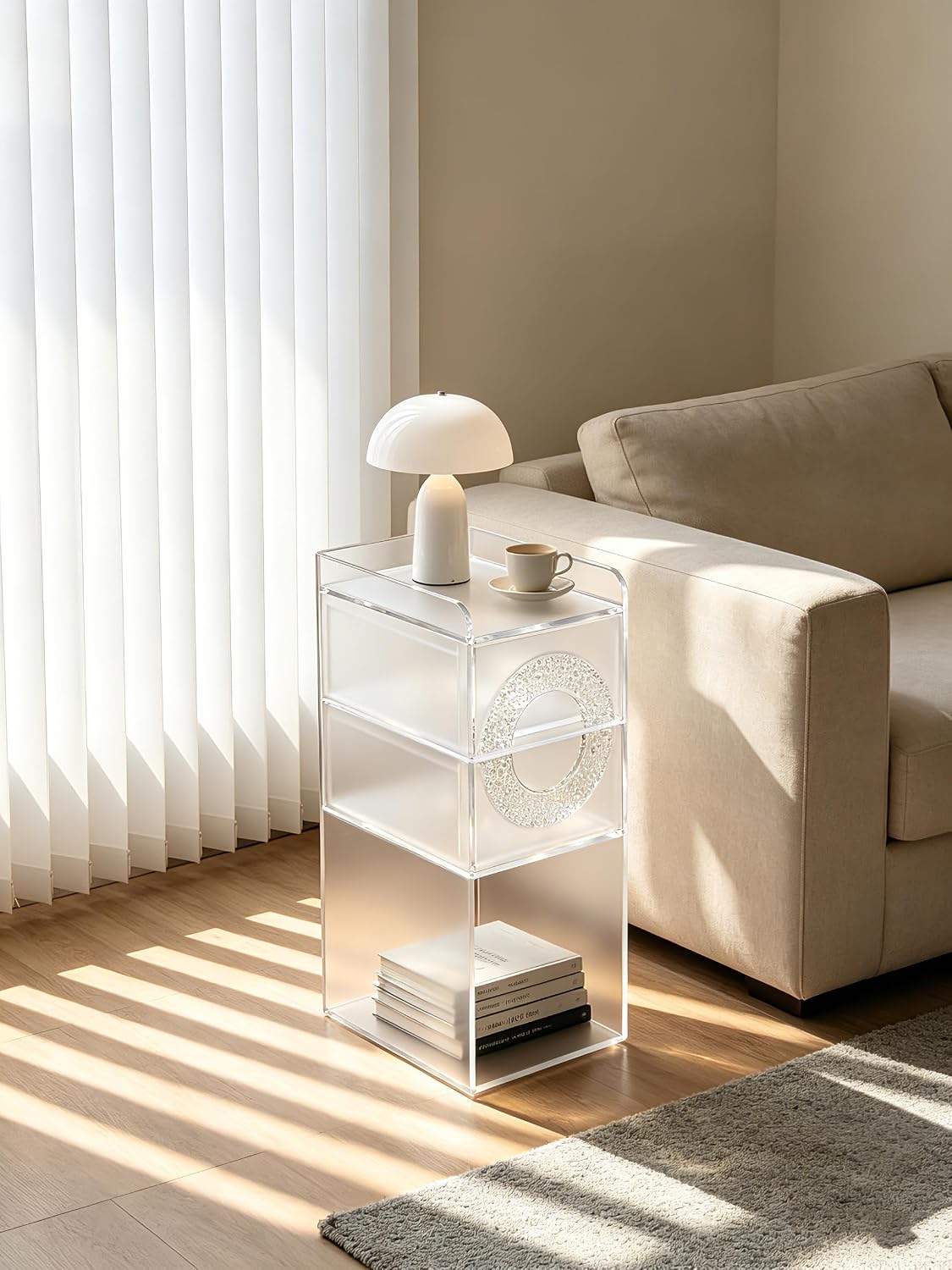 Frosted Acrylic Nightstand with 2 Drawers - Modern Slim Bedside Table for Small Spaces, 9" W x 12.6" D x 22.8" H