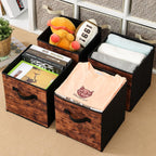 Stero Fabric Storage Cubes, 3 Pack Foldable Storage Bins with Handle, 11 Inch Storage Baskets Box for Shelves, Closet, Organizer, Rustic Brown and Black